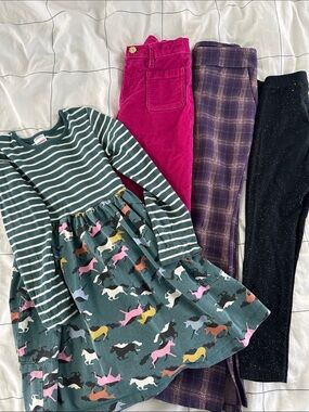 Girls' Hanna Andersson Striped Green Horse Print Dress with Assorted Pants sz 8